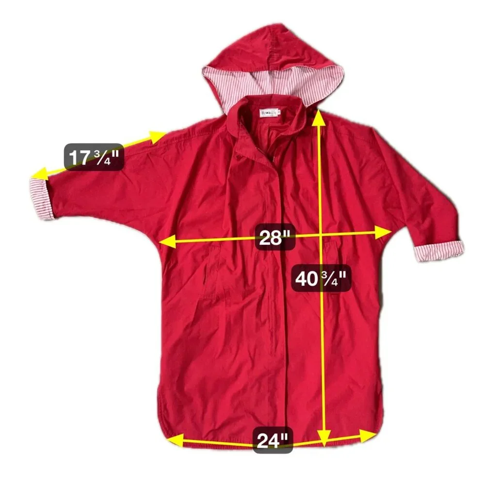 Vintage Jacket Small Herman Kay Red Detachable Hooded Stripes Long Retro 1980s - Picture 10 of 10